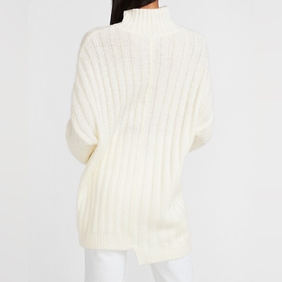 NWT Express Mixed Rib Mock Neck Tunic Sweater Off White/Ivory SZ Large - Picture 3 of 10